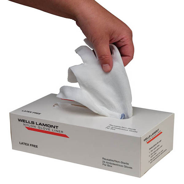 M113 Wells Lamont Industrial Full Finger Continuous Nylon Medical Nylon Glove Liners w/ Extended Cuffs